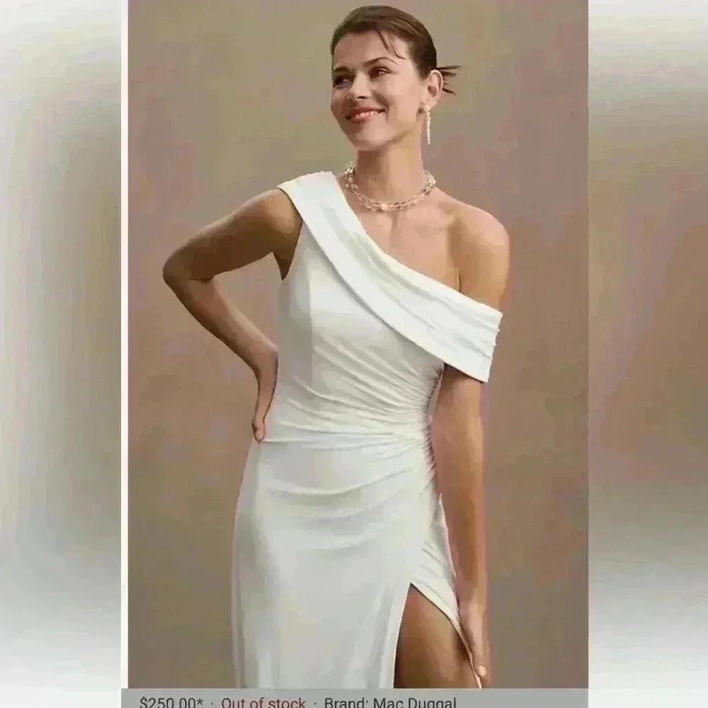 Mac Duggal One Shoulder Ruched Jersey Gown White Size 10